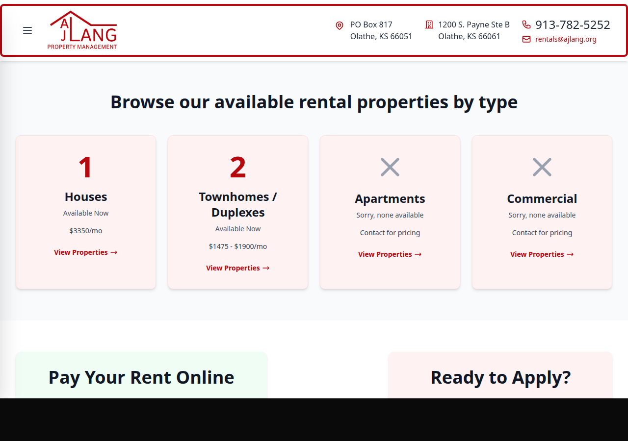 AJ Lang Property Management website