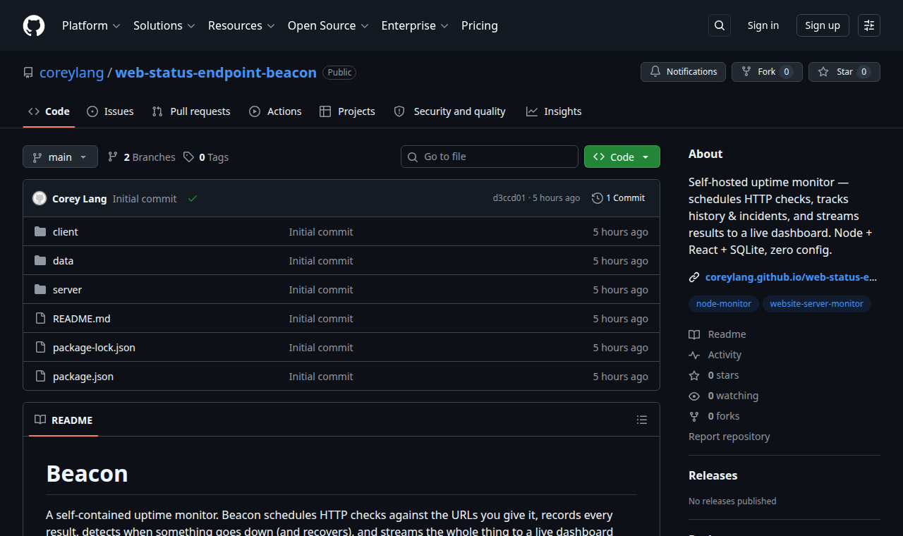 Beacon uptime monitor GitHub repository