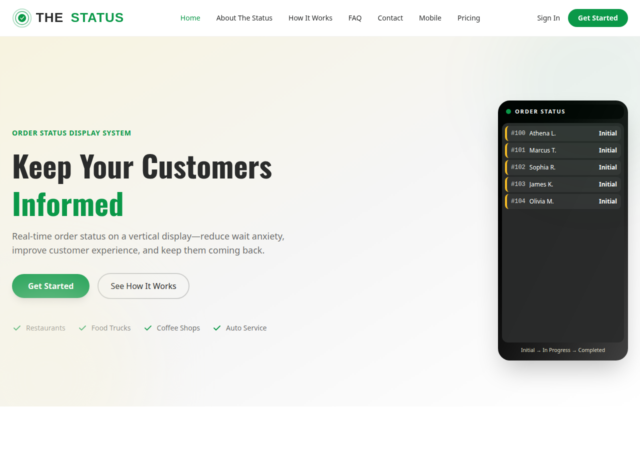 The Status landing page